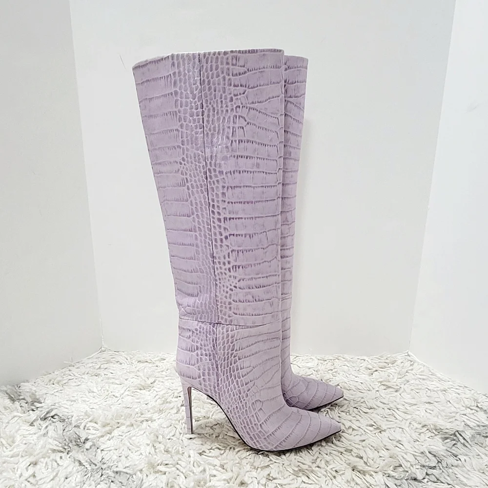 Paris Texas lilac embosed croco Stiletto knee high boots - Picture 7 of 14
